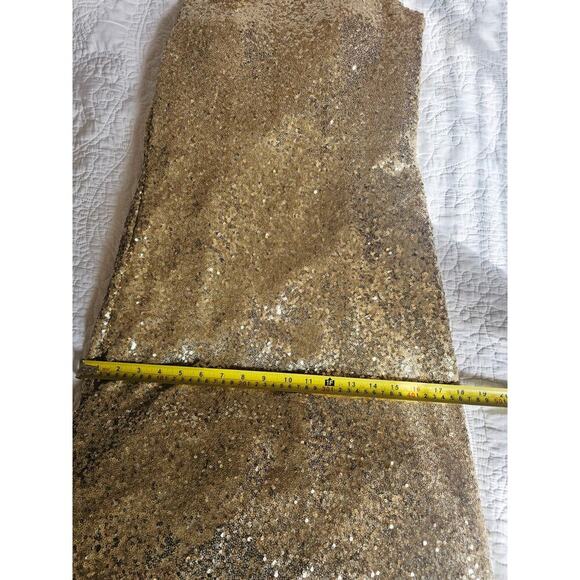 Gold Sequin Evening Gown Dress Cowl Draping Back & Zip Up Back Aleena Grace Sz 4 - Picture 9 of 14